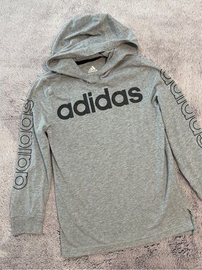 Boys Adidas Gray Hooded Long Sleeve Tee